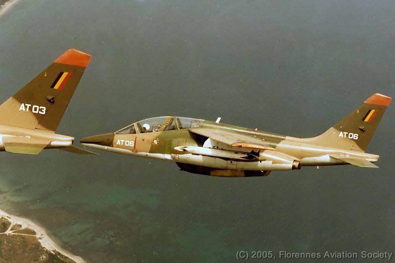 198X AT-06 Alpha-Jet 001 AT-06 - High above Corsica in February 1982 and carrying a gun pod (Coll. E. Hourant)